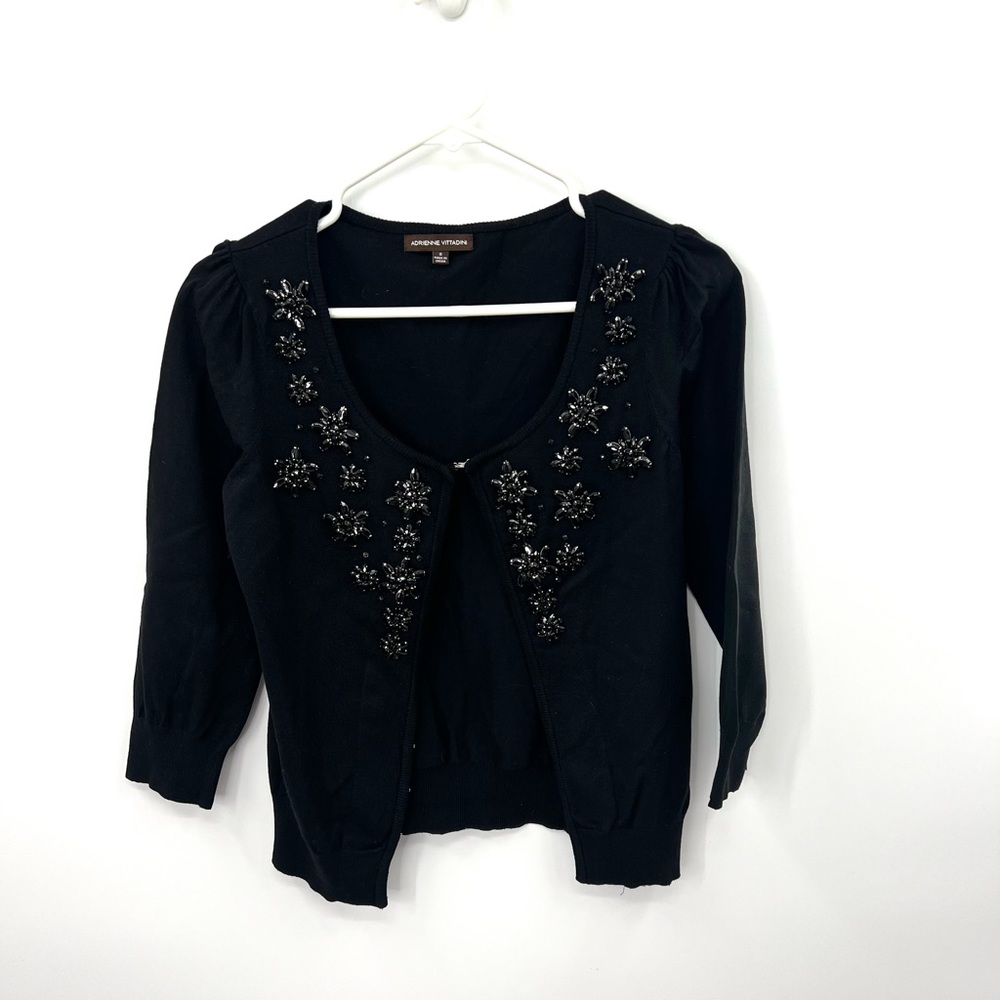 Adrienne Vittadini ‘Black’ Beaded Embellishment Cardigan Woman’s Size Small